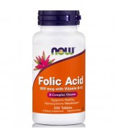 FOLIC ACID 800 mcg, w/ Vitamin B-12 (Vegetarian) 250tabs Now Foods